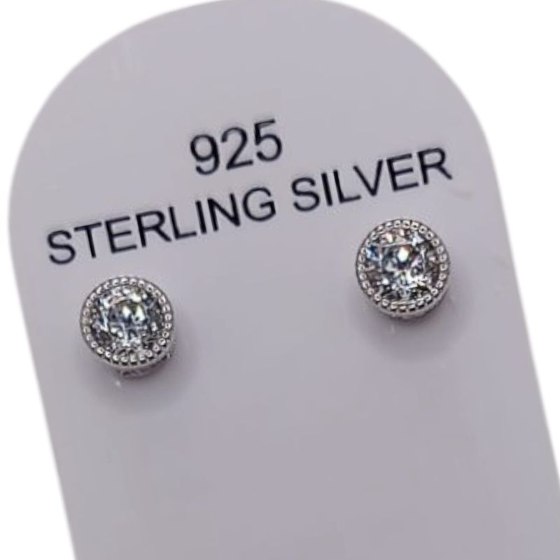 ARETE CZ BISELADA, BROCHE MARIPOSA, PLATA .925
