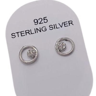 ARETE CIRCULO CON MINI CZ, BROCHE MARIPOSA, PLATA .925