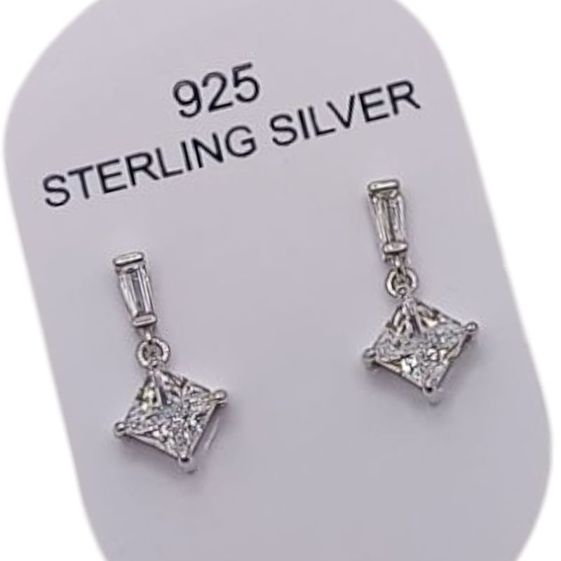 ARETE ROMBO COLGANTE CON CZ, BROCHE MARIPOSA, PLATA .925