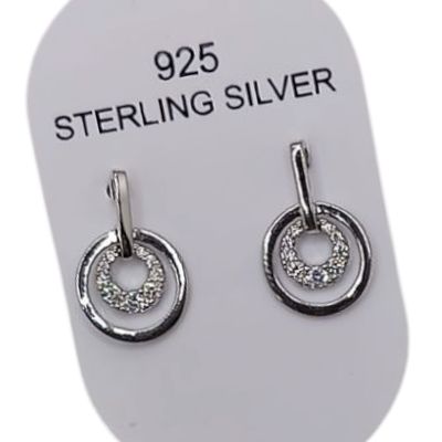 ARETE CIRCULOS COLGANTES, BROCHE MARIPOSA, PLATA .925