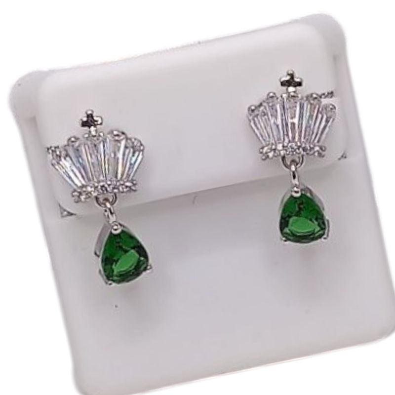 ARETE  LARGO BROCHE MARIPOSA CZ VERDE, PLATA .925