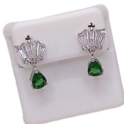 ARETE  LARGO BROCHE MARIPOSA CZ VERDE, PLATA .925