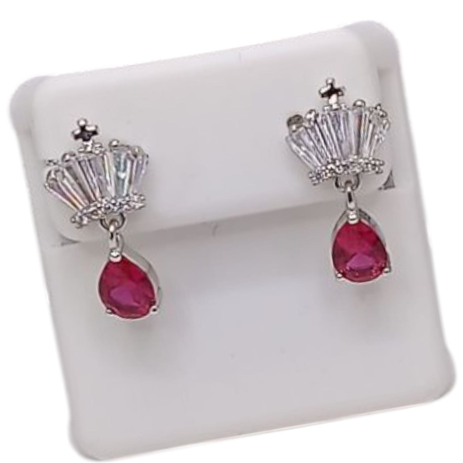 ARETE COLGANTE 2 CM  CZ ROJA, BROCHE MARIPOSA PLATA .925