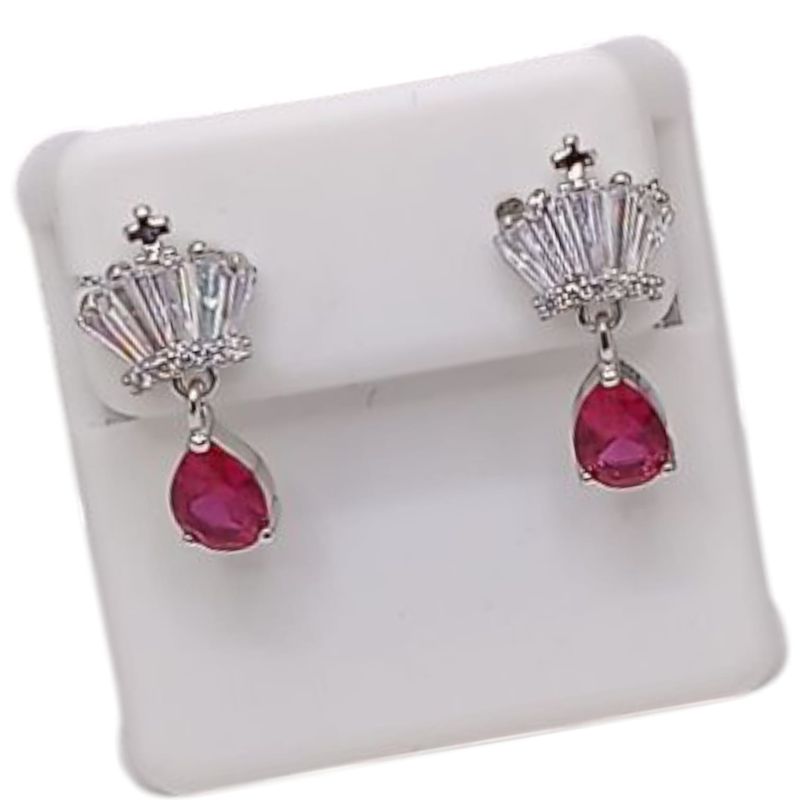 ARETE COLGANTE 2 CM  CZ ROJA, BROCHE MARIPOSA PLATA .925