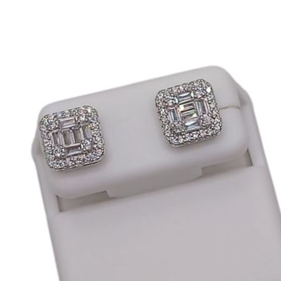 ARETE CUADRO CZ BLANCA, BROCHE MARIPOSA, PLATA .925