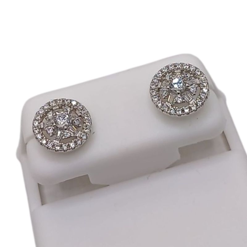 ARETE CON CZ BLANCA, BROCHE MARIPOSA, PLATA .925