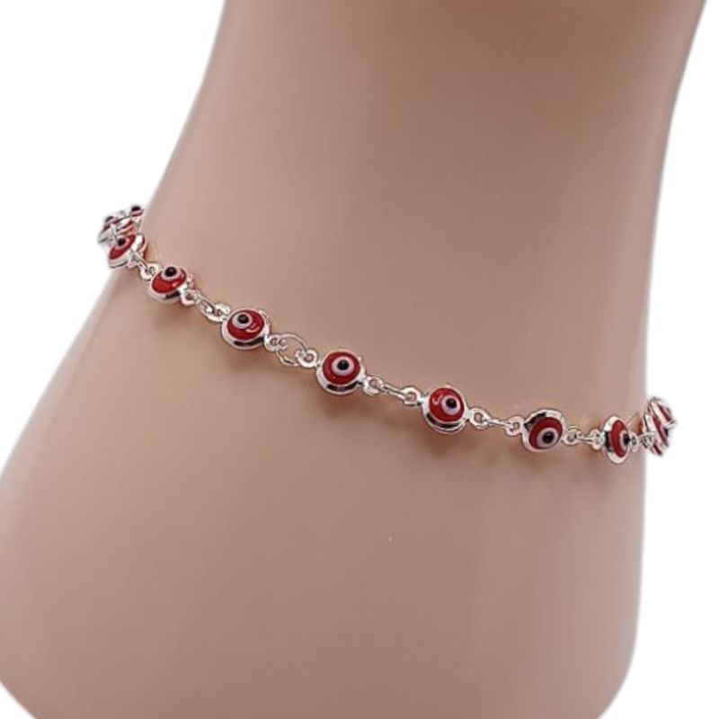 PULSERA OJITO ROJO, MEDIDAS 7&quot; PLATA .925