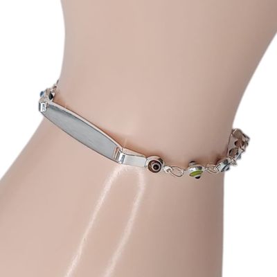 PULSERA OJITO MULTICOLOR 6&quot; CON PLACA, PLATA .925