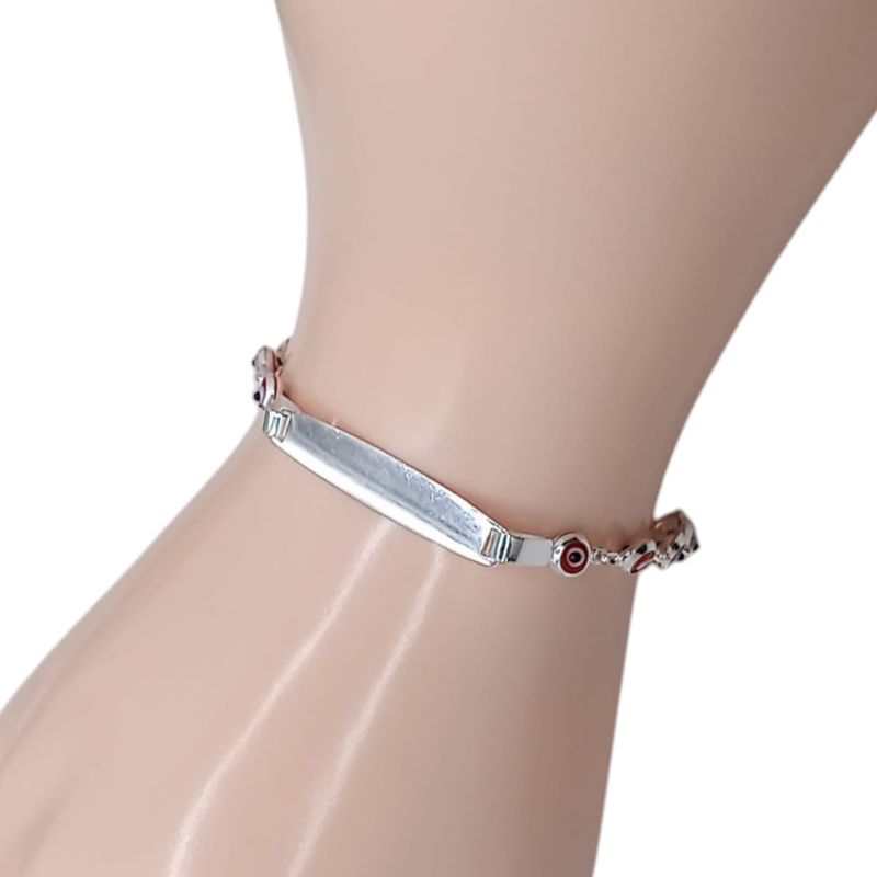 PULSERA  OJITO ROJO 6&quot; CON PLACA, PLATA .925