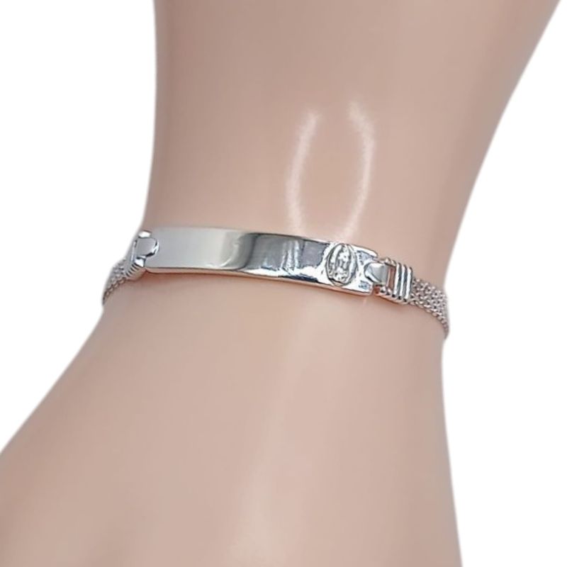 PULSERA  CON PLACA Y VIRGEN DE GPE, 7.5&quot; 4MM, PLATA .925