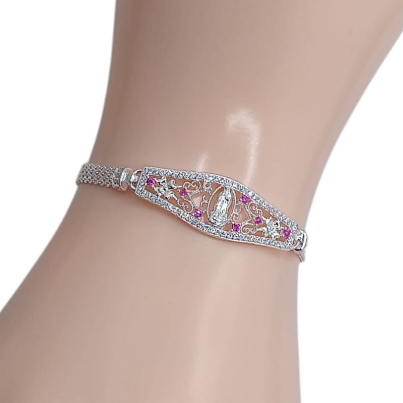 PULSERA VIRGEN DE GPE  7&quot; 4MM, PLATA .925