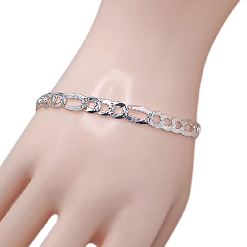 PULSERA FIGARO DIAMANTADA VARIAS MEDIDAS, 6MM, PLATA .925