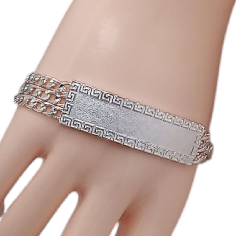 PULSERA 3 CADENAS CON PLACA 8&quot;, PLATA .925