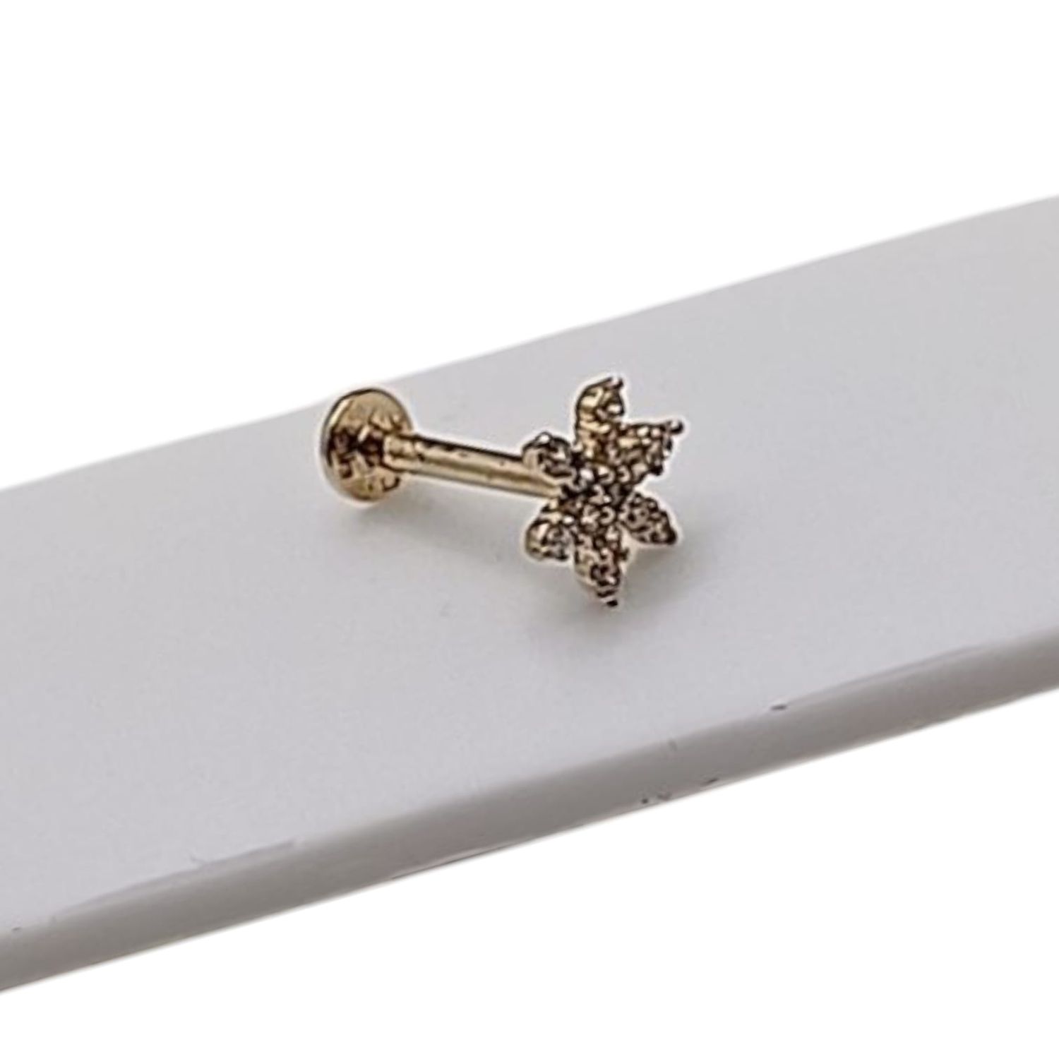 PIERCING FLOR CON MINI CZ, ORO 14K
