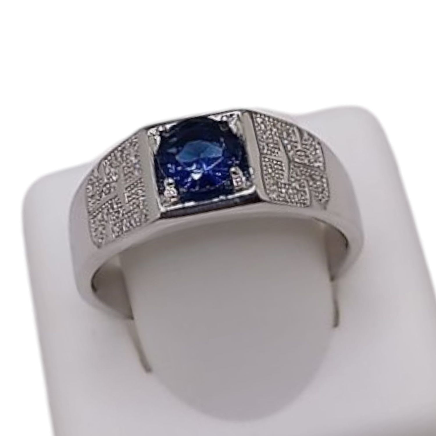ANILLO CZ AZUL, MEDIDA #14, PLATA .925