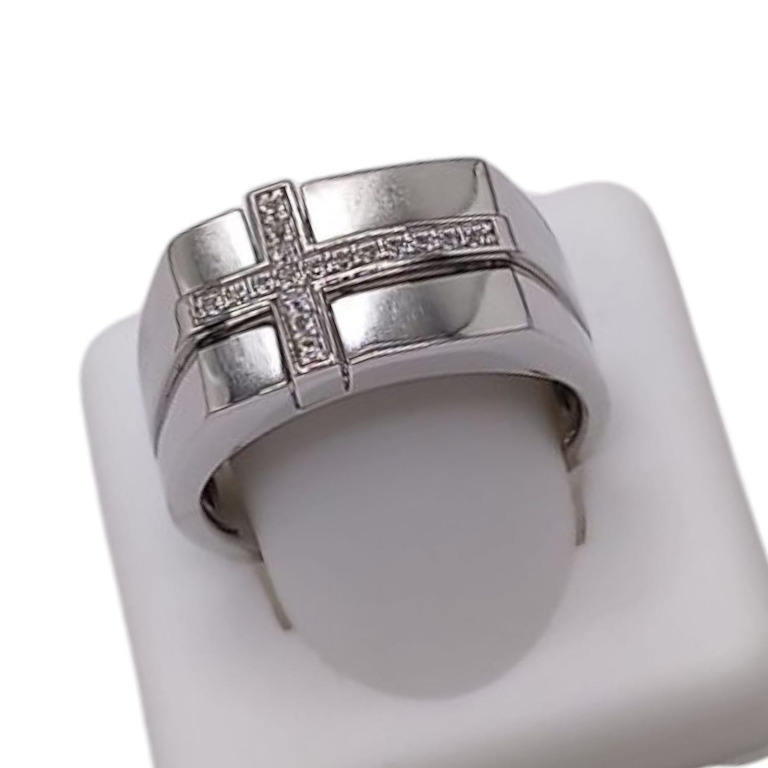 ANILLO CABALLERO CRUZ CON CZ, VARIAS MEDIDAS, PLATA .925