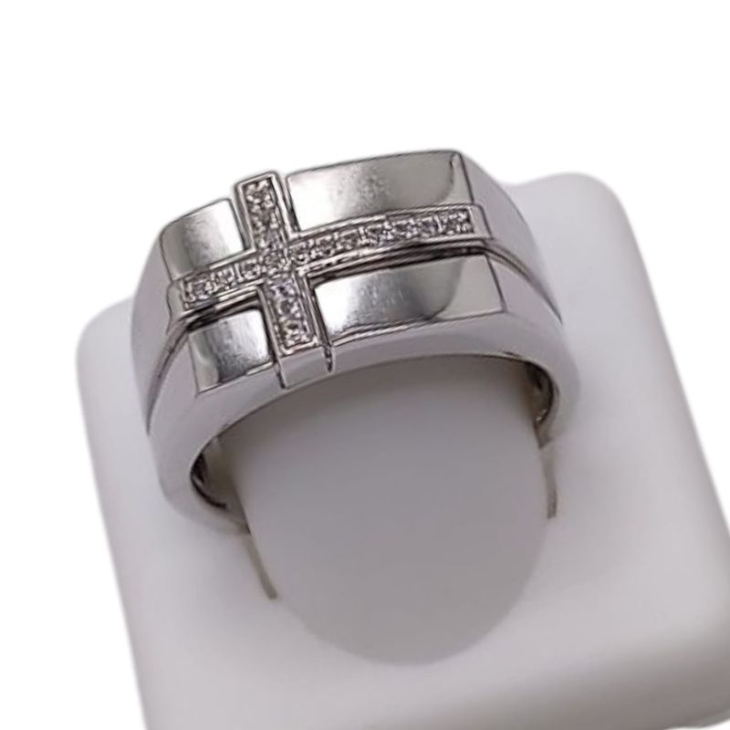 ANILLO CABALLERO CRUZ CON CZ, VARIAS MEDIDAS, PLATA .925