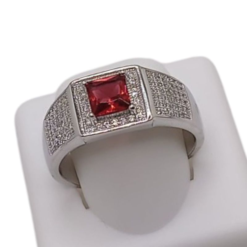 ANILLO CABALLERO CZ ROJA, VARIAS MEDIDAS, PLATA .925