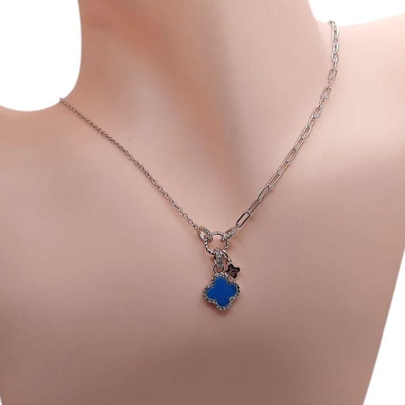 GARGANTILLA 16&quot; HASTA 18&quot; TREBOL AZUL, PLATA .925