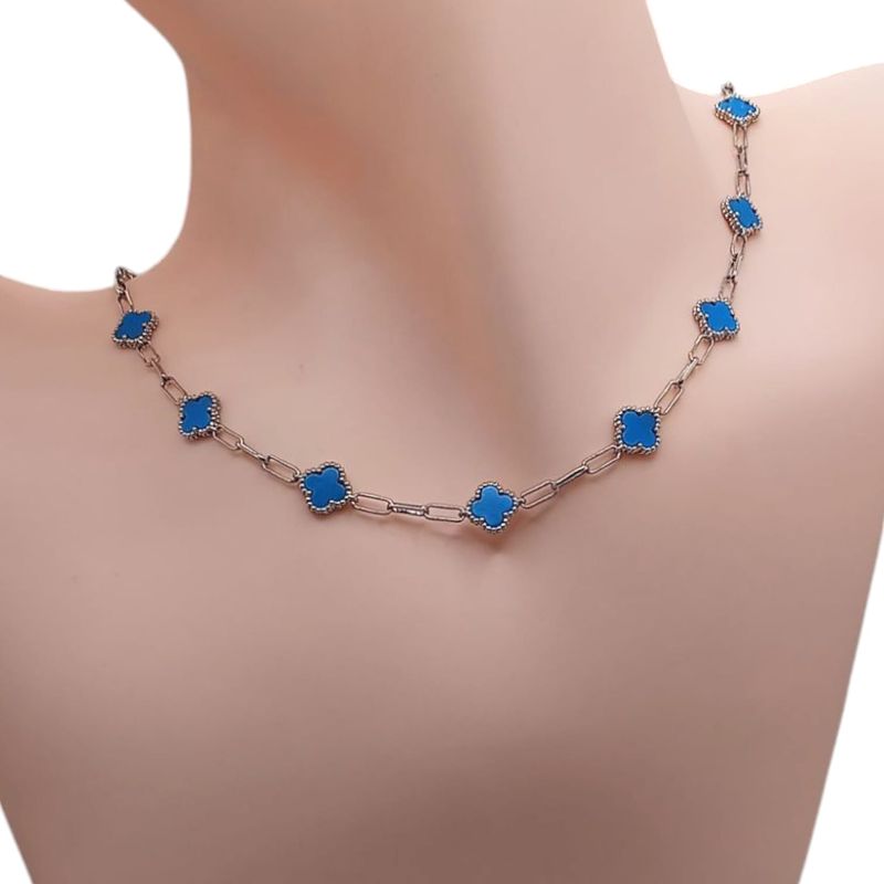GARGANTILLA 17&quot; HASTA 18&quot;, TREBOL AZUL, PLATA .925