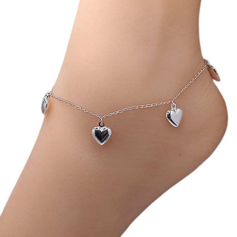 TOBILLERA CORAZON HUECO 10&quot;, PLATA .925