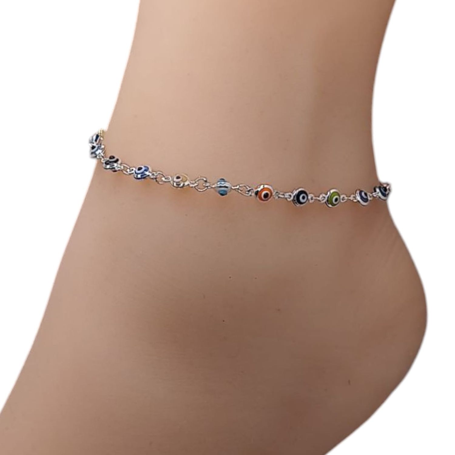 TOBILLERA 8.5&quot; 4MM OJITO COLORES PLATA .925
