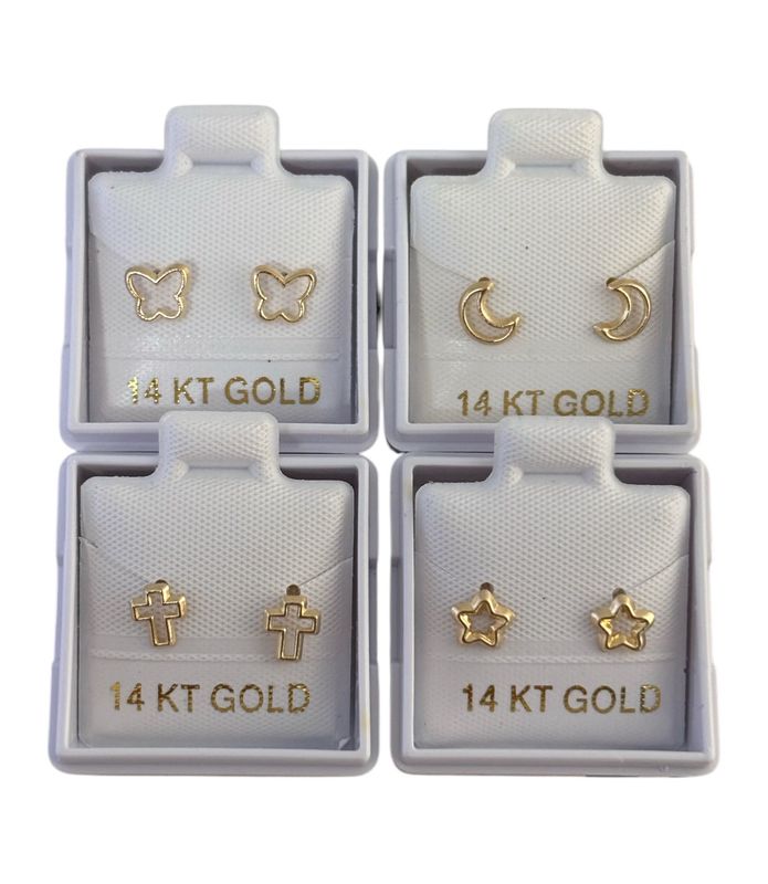 Paquete Broquel Oro 14K 4 Piezas