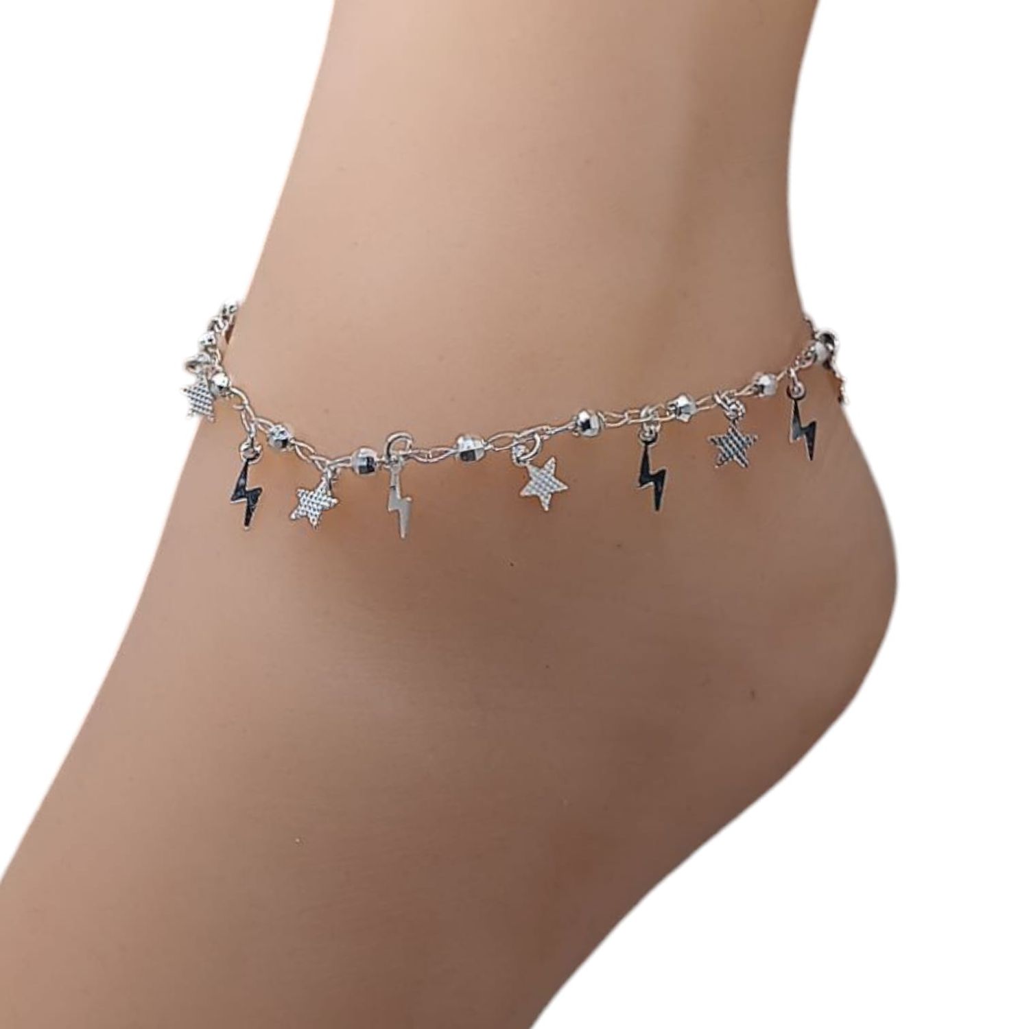 TOBILLERA RAYOS Y ESTRELLAS  9.5&quot; PLATA .925