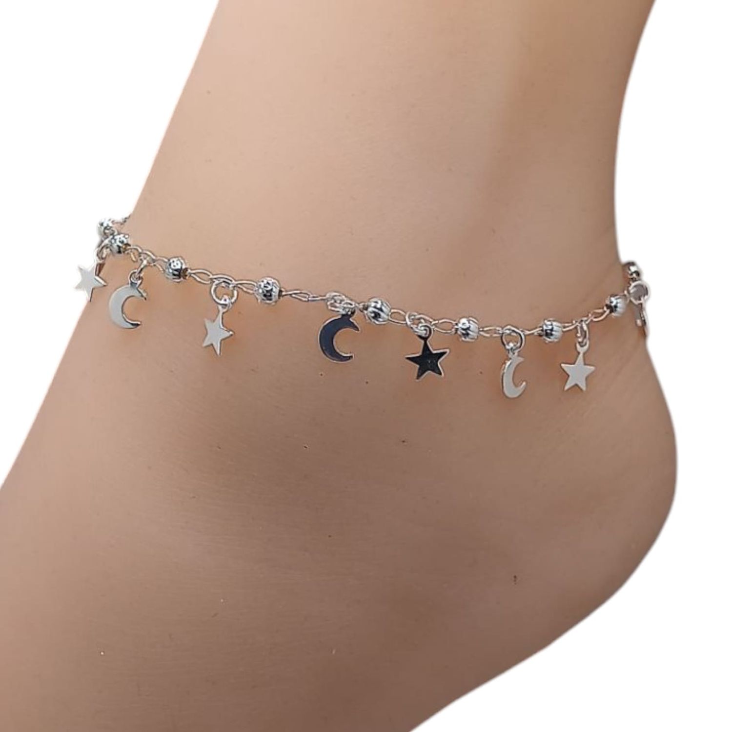 TOBILLERA LUNAS Y ESTRELLAS 9.5&quot; PLATA .925