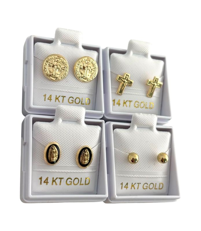 Paquete Broquel Mixto En Oro 14k 4 Pares