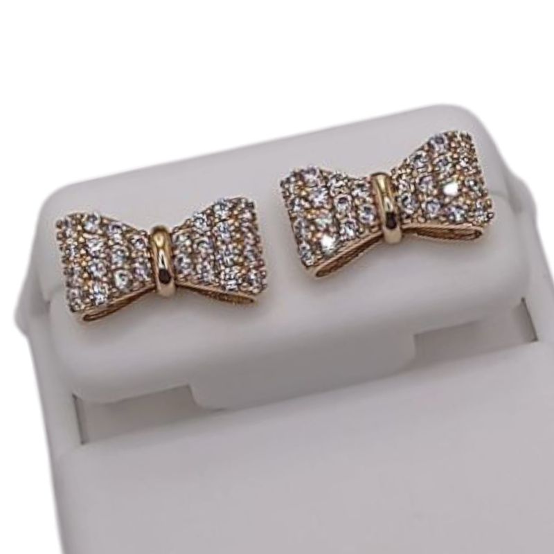 ARETE MOÑO CON CZ, BROCHE MARIPOSA ORO 14K