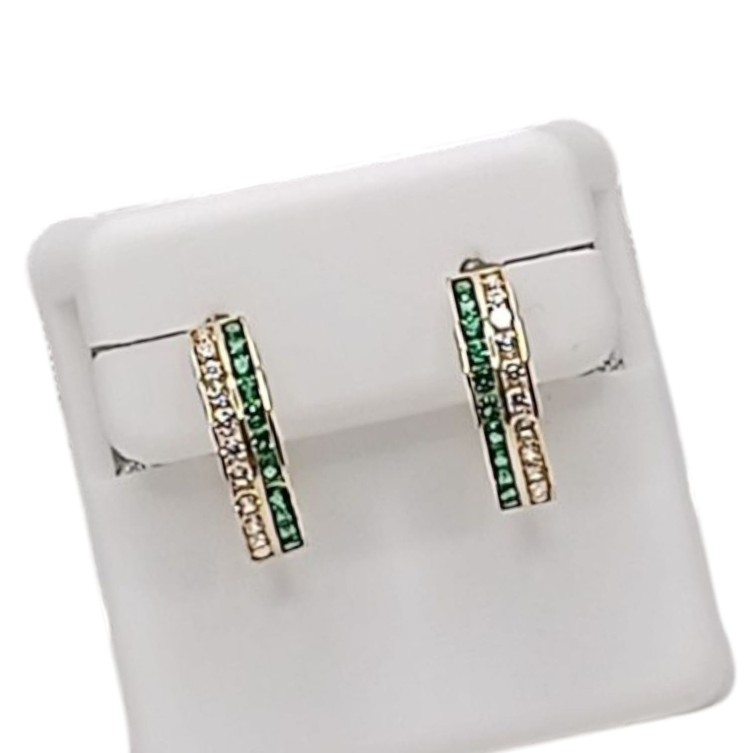 ARRACADA CZ VERDE Y BCA 1.5 CM, ORO 14K