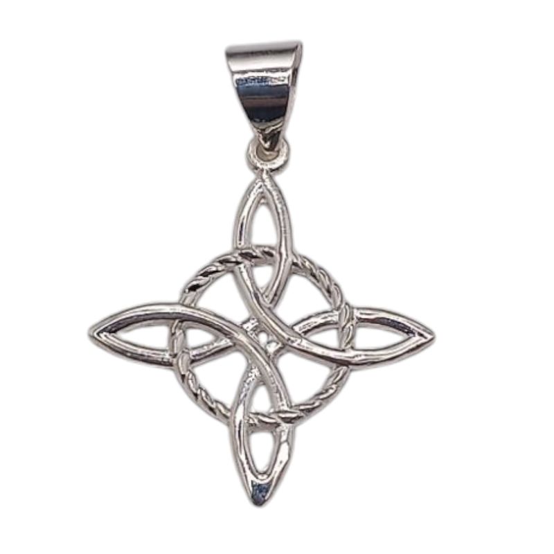 DIJE NUDO DE BRUJA 4 CM LARGO TOTAL, PLATA .925