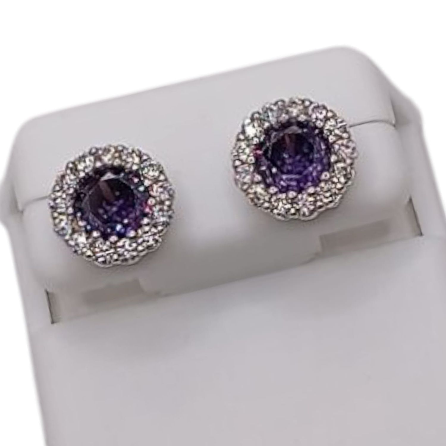 ARETE ROSETA CZ LILA Y BCA,PLATA .925