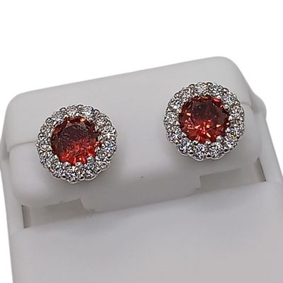 ARETE ROSETA CZ ROJA Y BCA, PLATA .925
