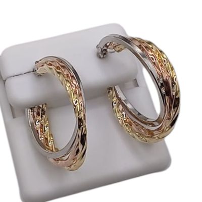 ARRACADA TRIPLE 3 COLORES 2.8CM, PLATA .925