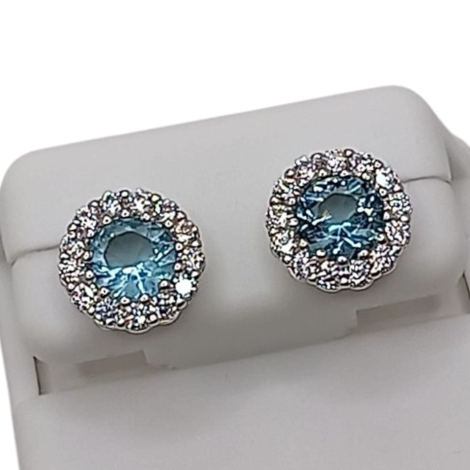 ARETE ROSETA CZ AZUL Y BCA  PLATA .925