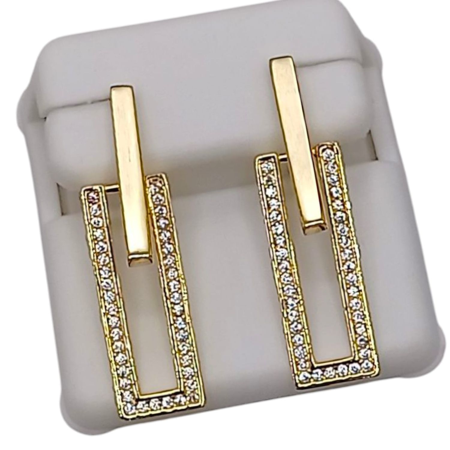 ARETE LARGO RECTANGULO 3 CM PLATA CON CHAPA DE ORO PLATA .925
