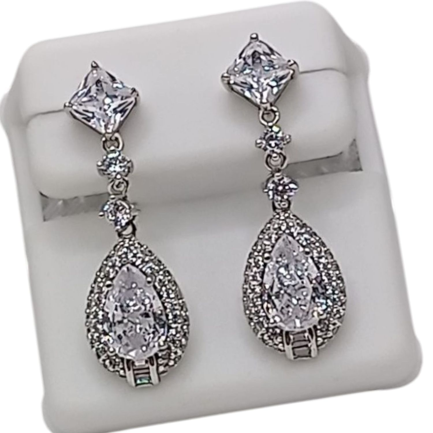 ARETE GOTA COLGANTE CZ BCA,  3 CM  PLATA .925