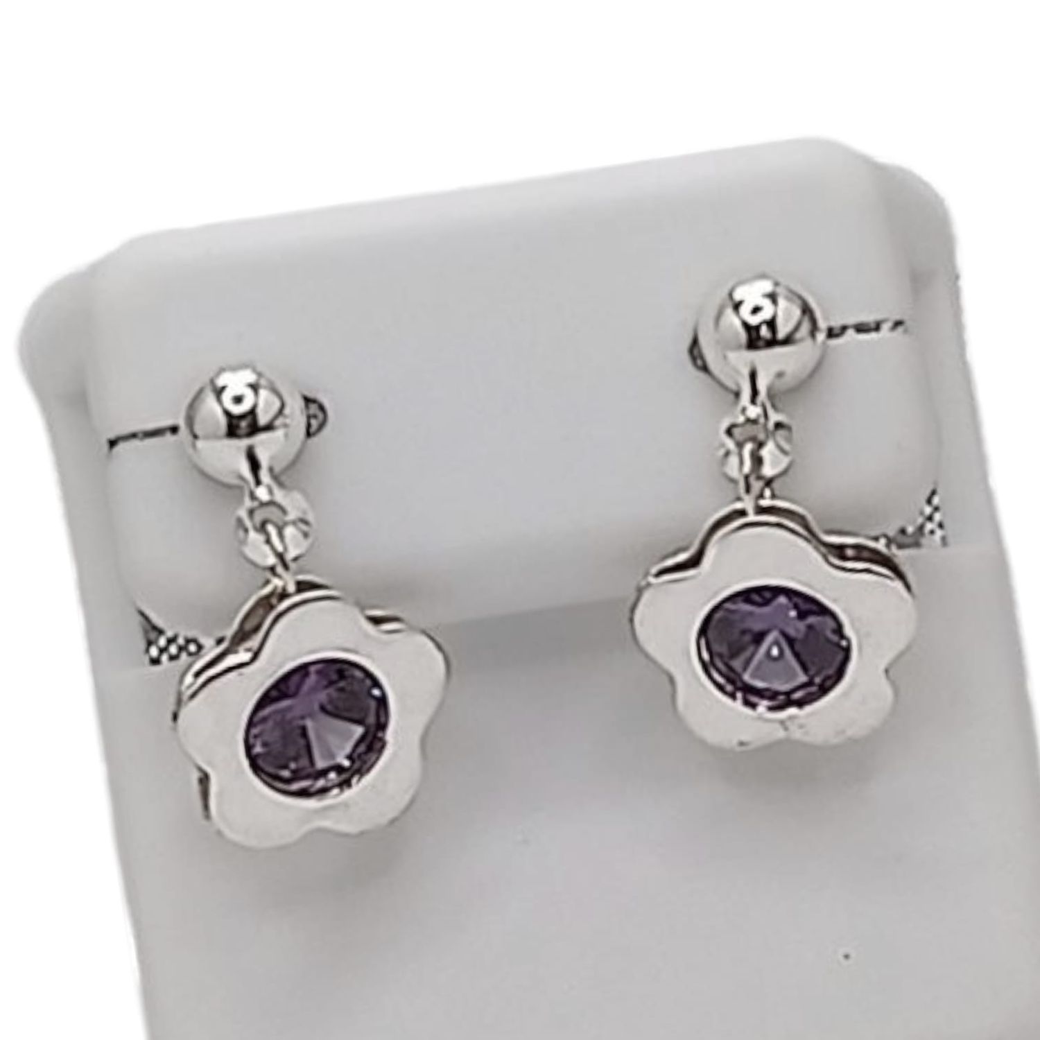 Arete Flor con circonia Lila PLATA .925
