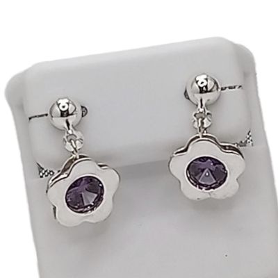 Arete Flor con circonia Lila PLATA .925