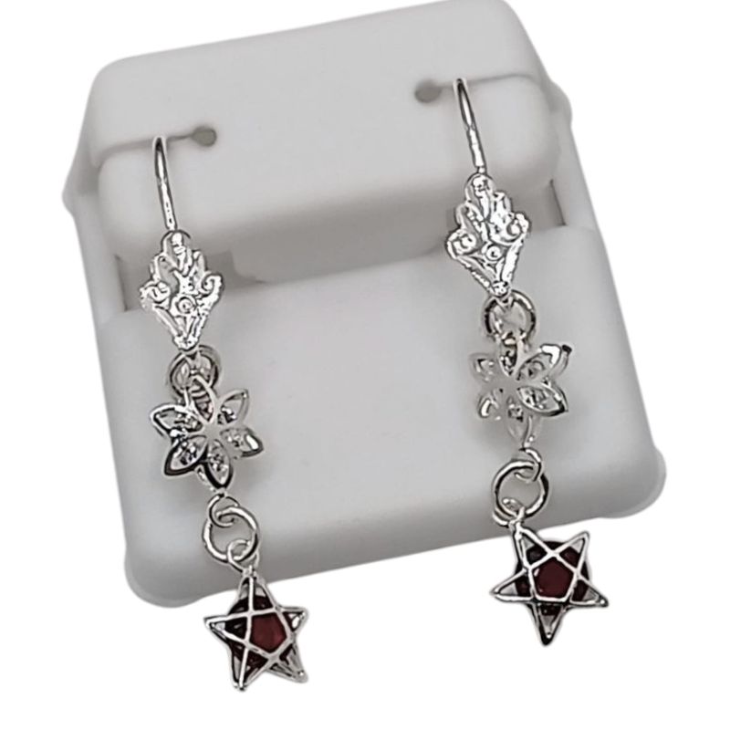 ARETE LARGO 4 CM FLOR ESTRELLA PLATA .925