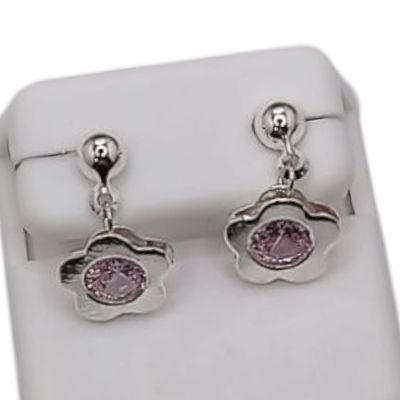 ARETE FLOR CON CZ ROSA  PLATA .925