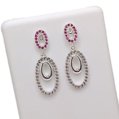 ARETE LARGO CON CZ BLANCA Y ROSA 3.5 CM PLATA .925