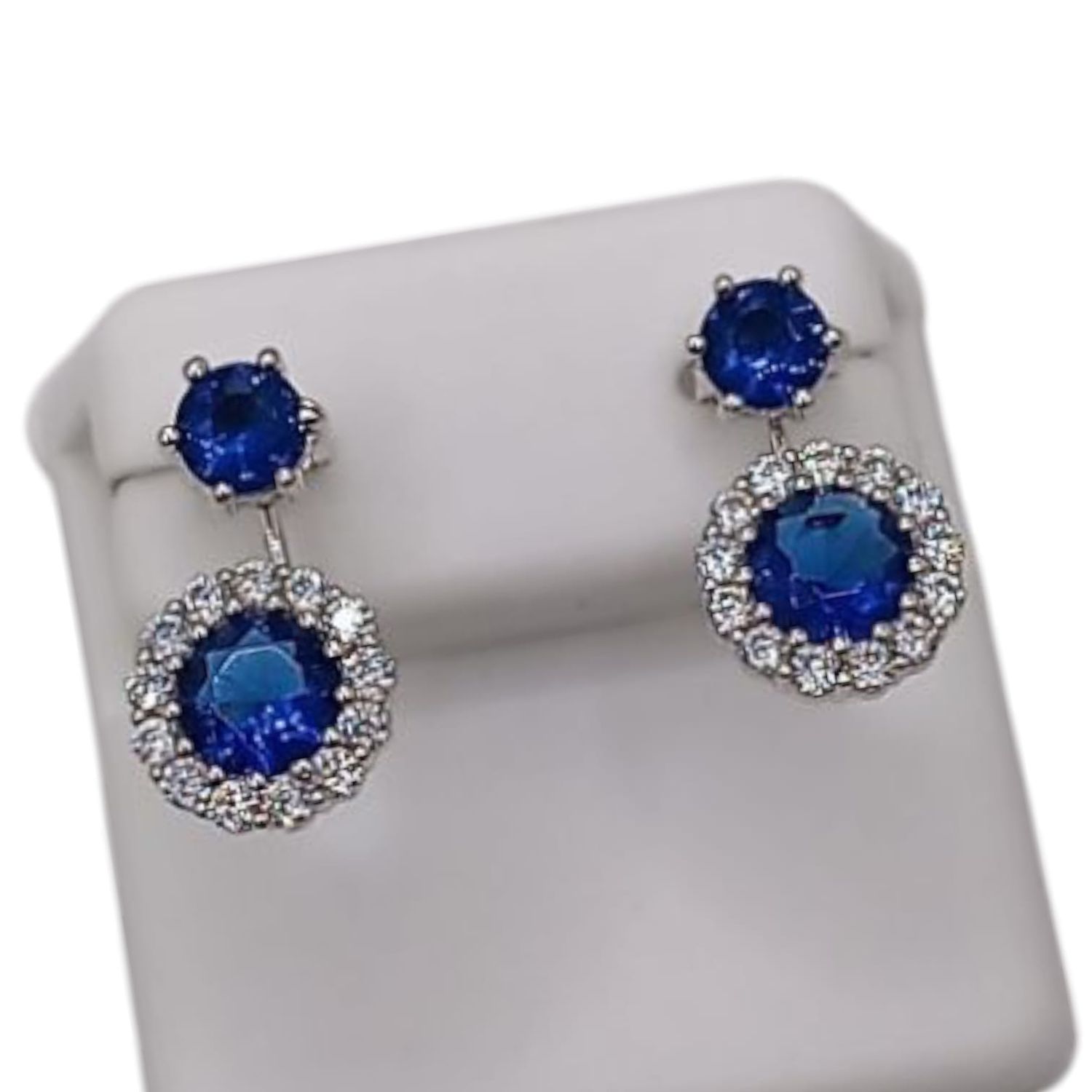 ARETE TELEFONO ROSETA AZUL NAVY,   PLATA .925