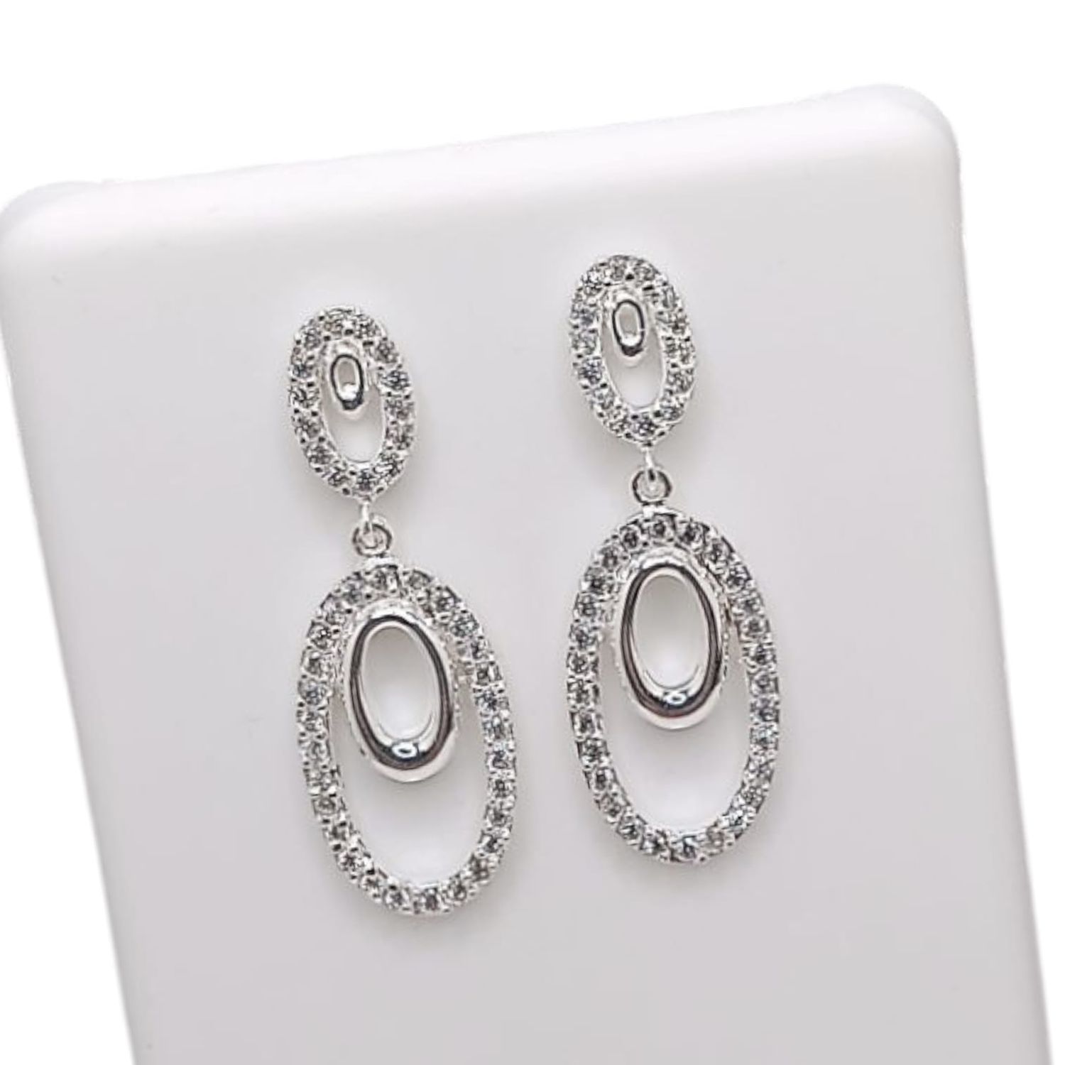 ARETE LARGO OVALADO CON CZ 3.5 CM PLATA .925