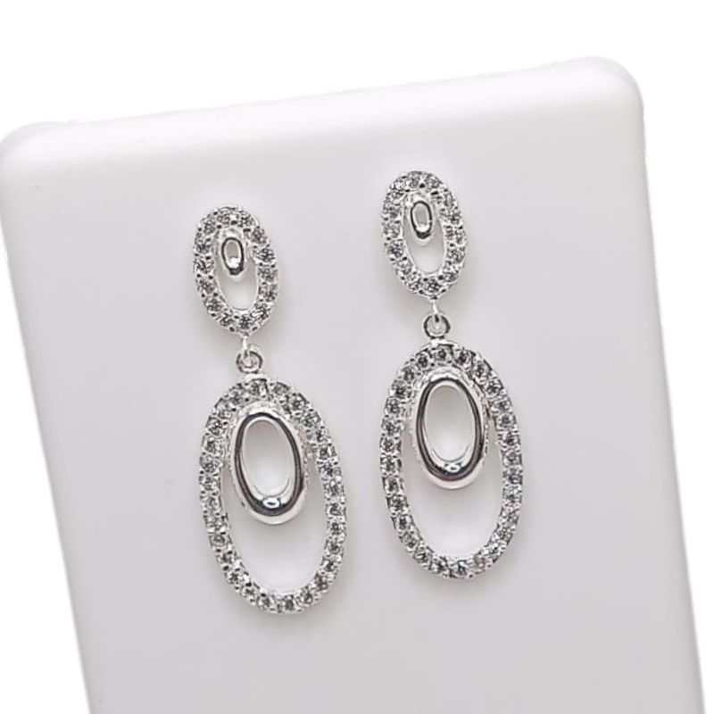 ARETE LARGO OVALADO CON CZ 3.5 CM PLATA .925