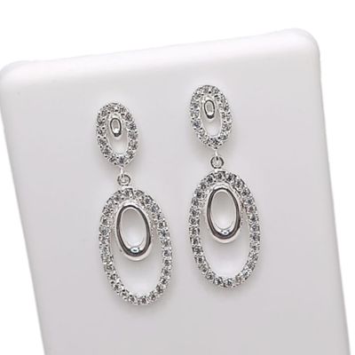 ARETE LARGO OVALADO CON CZ 3.5 CM PLATA .925