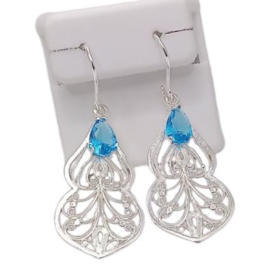 ARETE LARGO CZ AZUL 5 CM PLATA .925