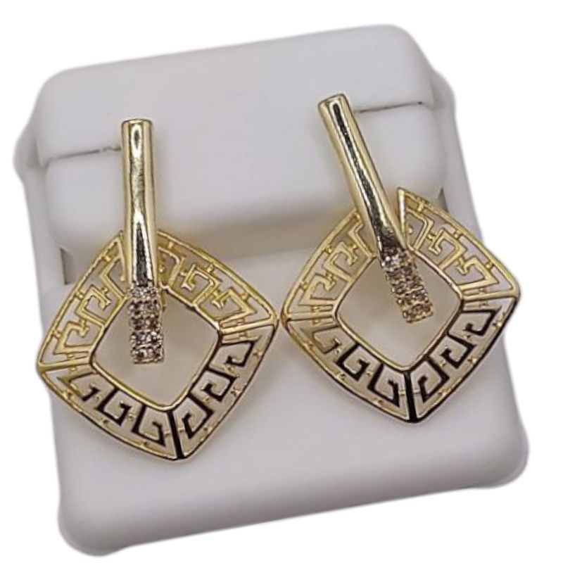 ARETE CON GRECAS 2.5 CM PLATA CON CHAPA DE ORO PLATA .925